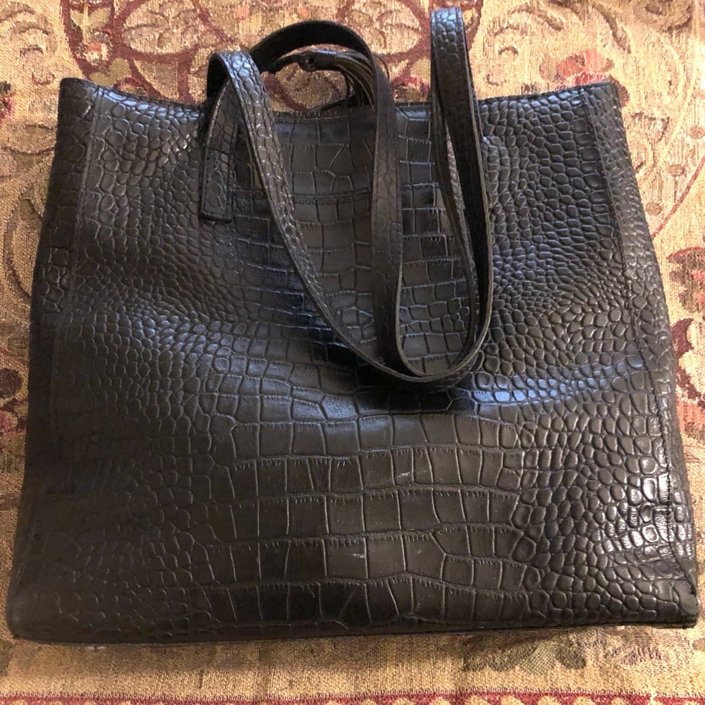 PATRICIA NASH LEATHER TOTE BAG BLACK PURSE 15x13x4 VGC VINTAGE